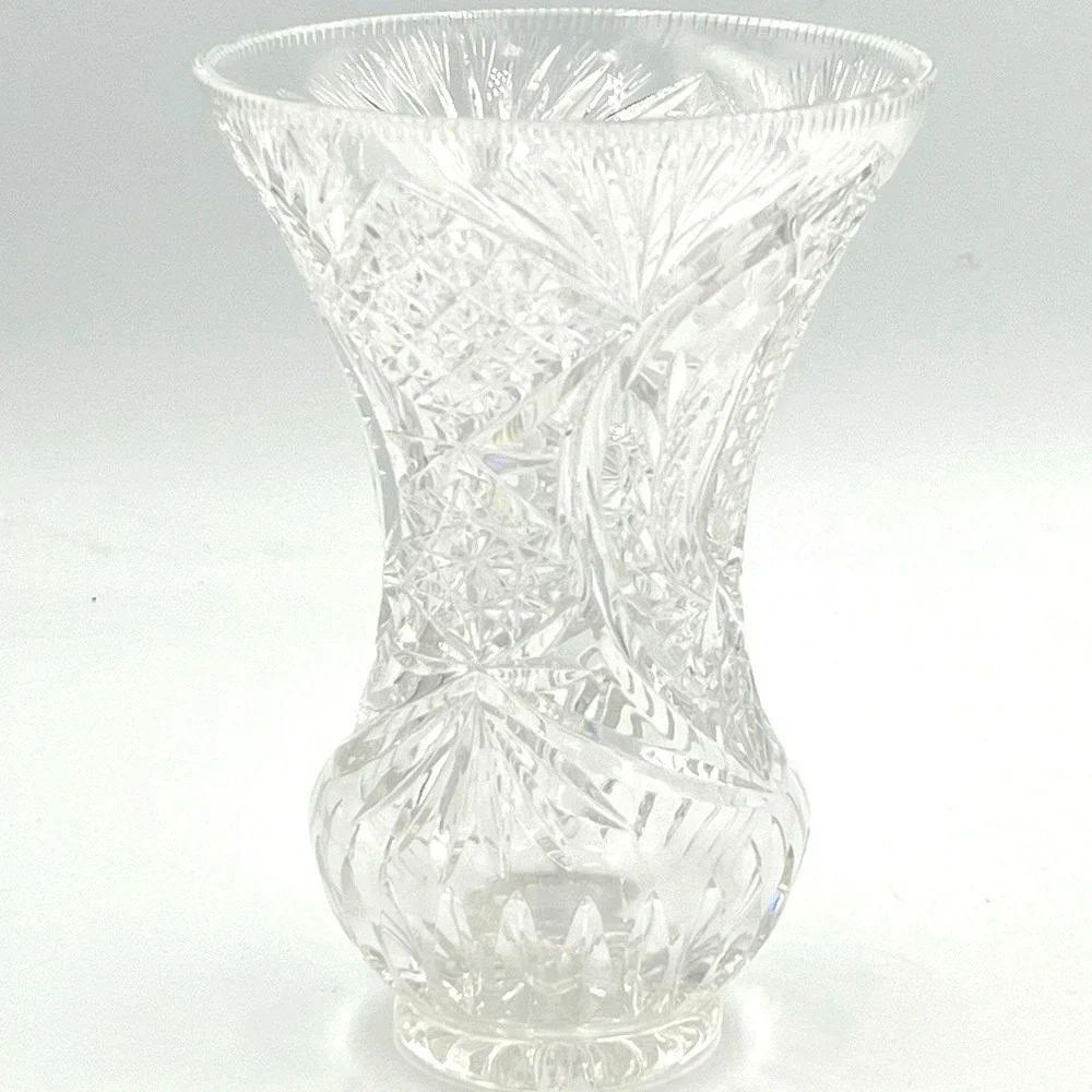 American Brilliant Cut Crystal Vase Star Pinwheel Hobstar Waisted Form c.1900
